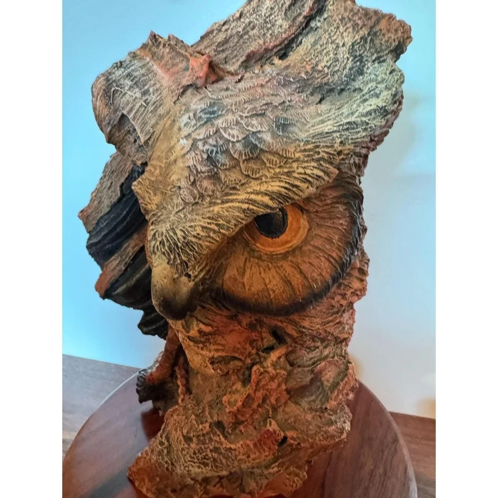 Vintage Owl Elder Spirit Figurine Rustic Southwestern Resin Bust Woodland Wisdom